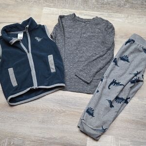 Just One You 3T Fleece Dinosaur Outfit Pants Vest Shiry Gray Navy